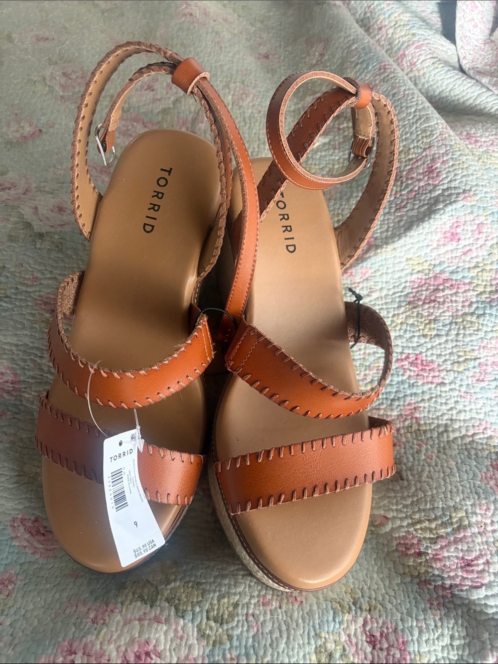 torrid Cognac Leather Ankle-Strap Wedge Sandals